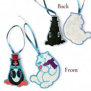 Penguin & Polar Bear Felt Embroidery Ornaments Purse Backpack Flair Lightweight